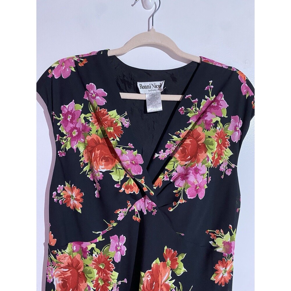 Vintage Ronni Nicole Dress 14 Black Floral Maxi Dainty Romantic Classy Modest - Picture 4 of 9